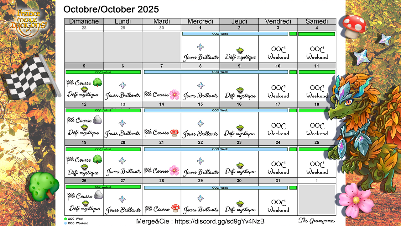Calendrier des événements de Octobre 2025 Calendrier des événements de Octobre 2025