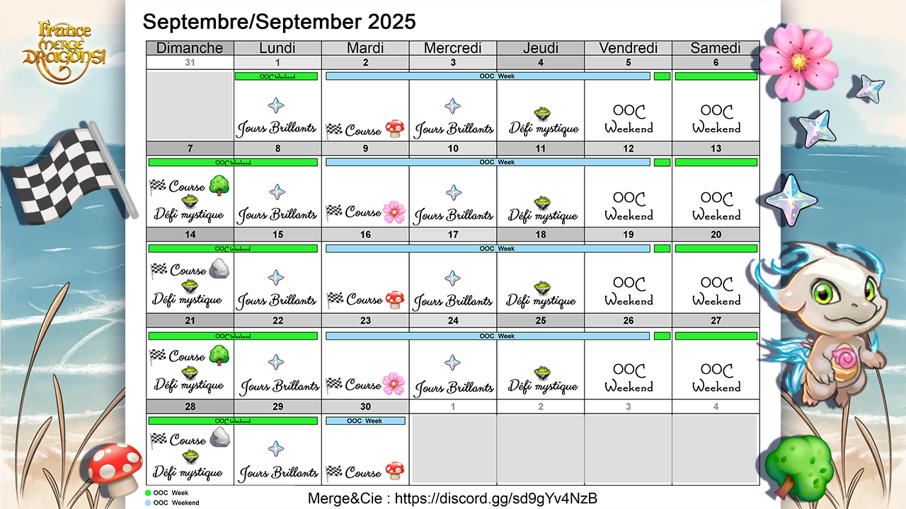 Calendrier des événements de Septembre 2025 Calendrier des événements de Septembre 2025