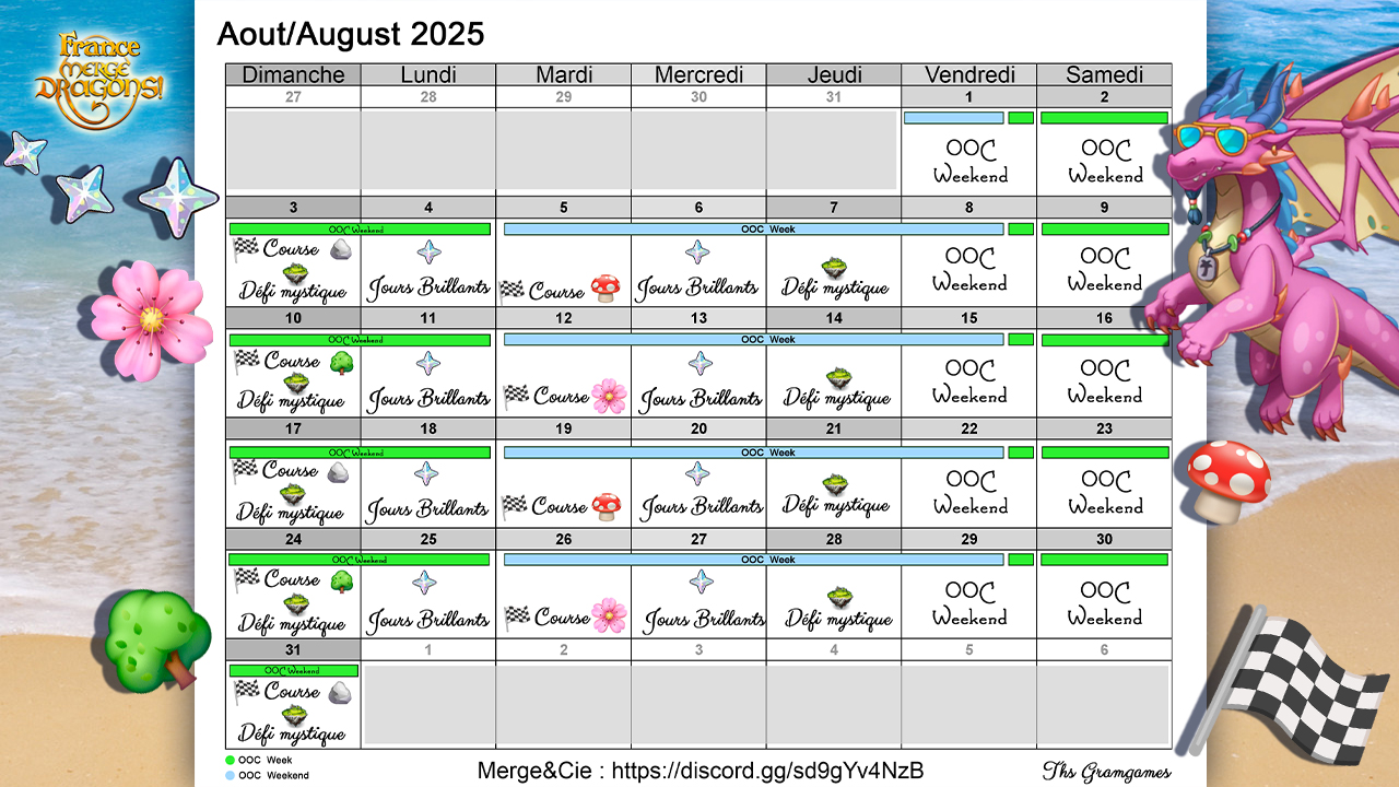 Calendrier des événements de Aout 2025
